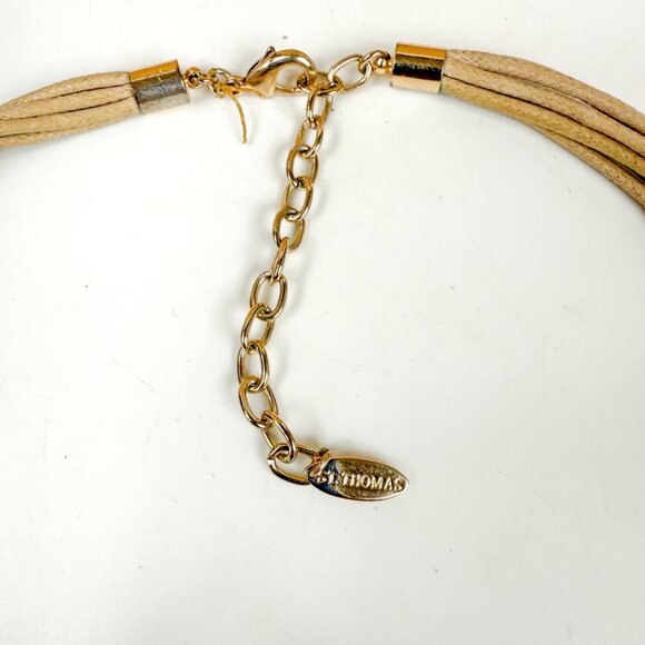 St Thomas Gold Tone Chunky Hammered Links Necklace  Leather Cords - Picture 3 of 5